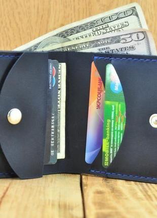 Кожаный кошелек, интересного дизайна с маленьким карманом для мелорчи6 фото