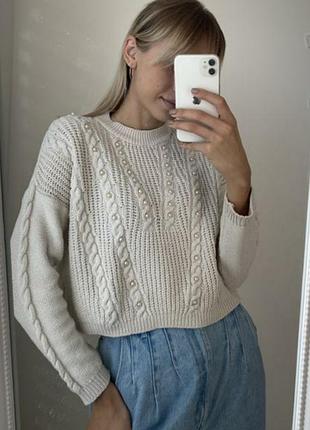 Свитер свитшот с жемчужинами xs