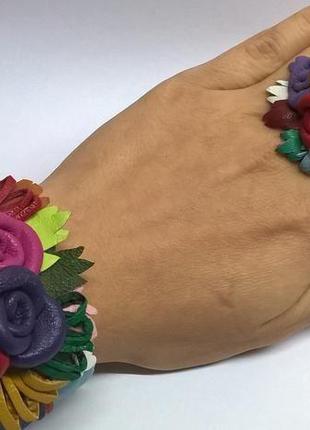 Комплект из натуральной кожи "песня радуги" ( обруч, кольцо и браслет )2 фото