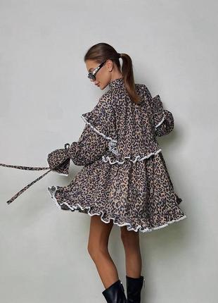 Накладний платіж ❤ сукня оверсайз вільного крою з рюшами в леопардовий принт