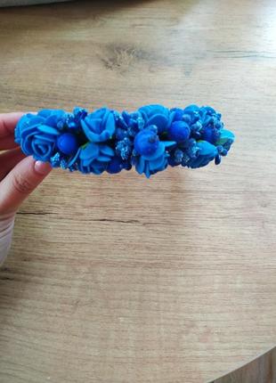 Обруч з синіми  квітами2 фото