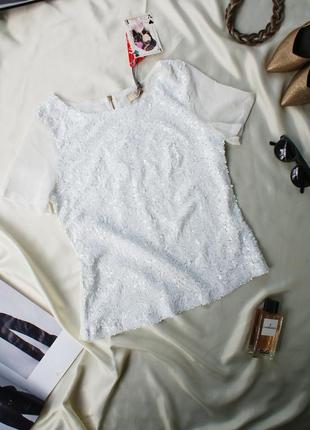 Базова біла блуза паєтки1 фото