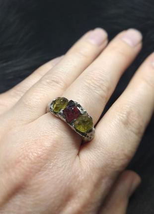 Кільце garnet, зелений гранат, червоний гранат, сплав олова, міді, срібла.4 фото