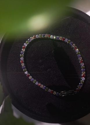 Срібний браслет з кольоровими фіанітами1 фото