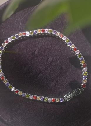 Срібний браслет з кольоровими фіанітами2 фото