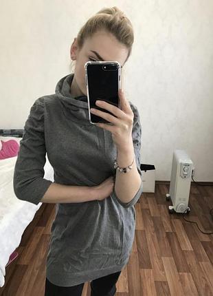 Базовое серое платье туника рукав 3/4