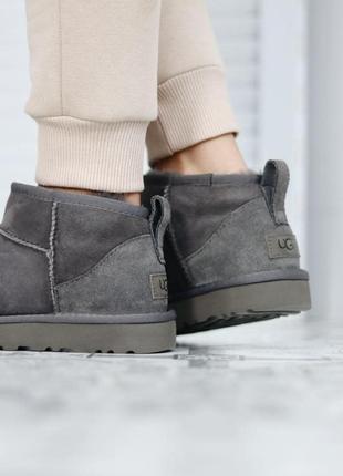 Ugg ultra mini gray женские сапоги с мехом серые2 фото