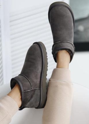 Ugg ultra mini gray женские сапоги с мехом серые5 фото