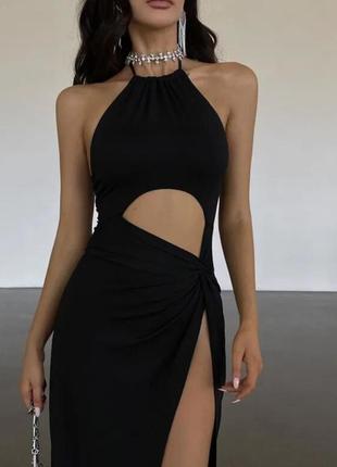 Плаття платье сексуальное сукня сексуальная вечірня чорна черное вечернее міді миди максі с разрезами3 фото
