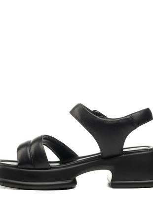 Стильні шкіряні жіночі босоніжки на високій підошві та платформі, з каблуком та...