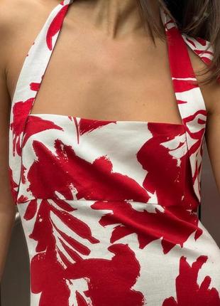 Принтована сукня лляна льон лен  плаття платье зара zara миди міді червона стильна новинка2 фото