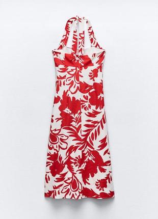 Принтована сукня лляна льон лен  плаття платье зара zara миди міді червона стильна новинка5 фото