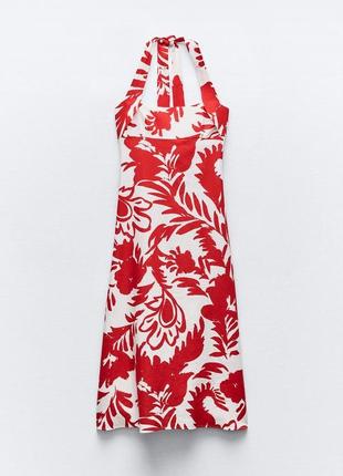 Принтована сукня лляна льон лен  плаття платье зара zara миди міді червона стильна новинка6 фото