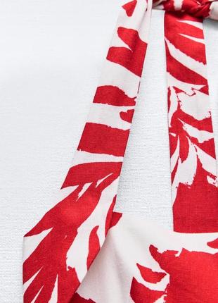 Принтована сукня лляна льон лен  плаття платье зара zara миди міді червона стильна новинка4 фото