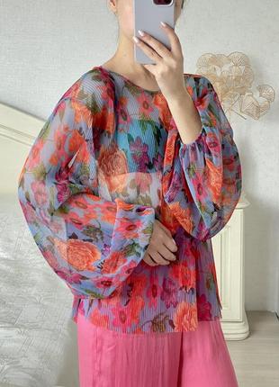 Цветочная блуза в сетку с объемными рукавами от zara в размере s2 фото