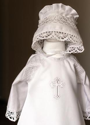 Хлопковый белоснежный чепчик для крещения, крестильная шапочка4 фото