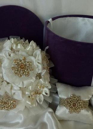 Свадебный комплект невесты - букет-дублер, браслет и заколка.1 фото