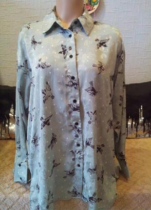 Стильная рубашка блузка свободного кроя с птицами  от zara1 фото