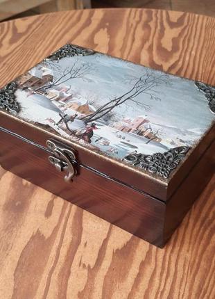 Скринька шкатулка під старовину, vintage "голландський зимовий пейзаж".1 фото