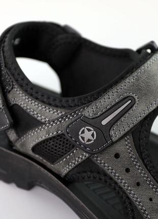 Стильные темно-серые удобные спортивные мужские сандалии кожа на липучках,человеческая обувь летнее, лето5 фото