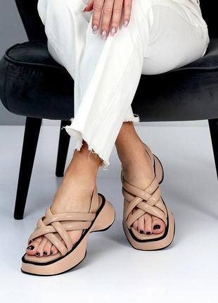 Удобные женские бежевые босоножки на каблуке летние эко-кожа лето8 фото
