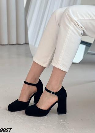 Женские открытые туфли черные на устойчивом каблуке9 фото