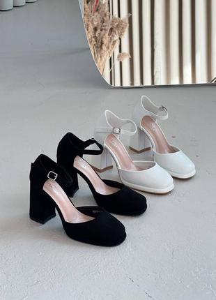 Женские открытые туфли черные на устойчивом каблуке10 фото