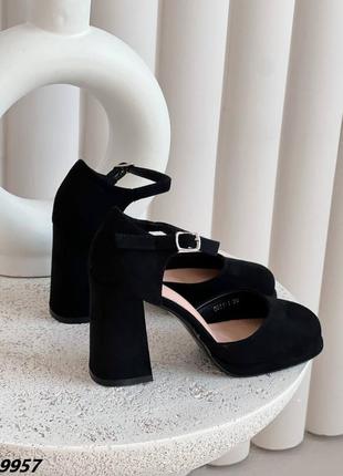 Женские открытые туфли черные на устойчивом каблуке3 фото