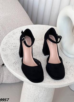 Женские открытые туфли черные на устойчивом каблуке2 фото