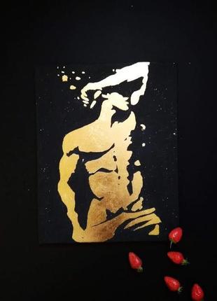 Абстрактная картина серии "gold nude art"  обнаженный мужчина4 фото