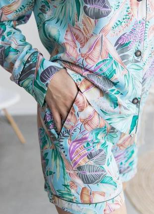 Жіноча піжама сорочка + шорти з натуральної тканини2 фото