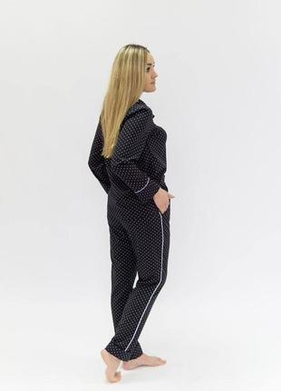 Стильна жіноча піжама сорочка + штани чорна в горох5 фото
