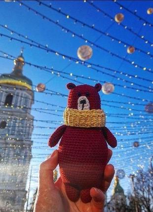 В'язаний ведмедик хендмейд. в'язана іграшка ведмедик пирожуля. ручна робота4 фото