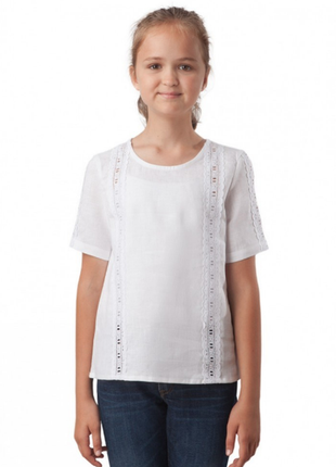Блуза рубашка детская лён ов020 белая3 фото