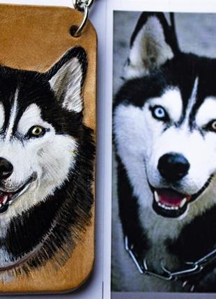 Брелок с портретом собаки породы хаски подарок собачьей маме3 фото