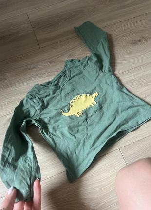 Лонгслив футболка с длинным рукавом динозавр зеленая 9-12 sinsay