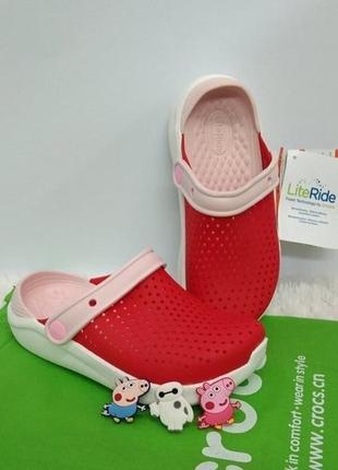 Крокс лайтрайд дитячі коралові crocs kids literide clog poppy white4 фото