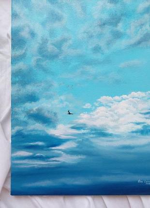 Авторська інтер'єрна картина "поза хмарами", 25х35 см, полотно, олійні фарби2 фото