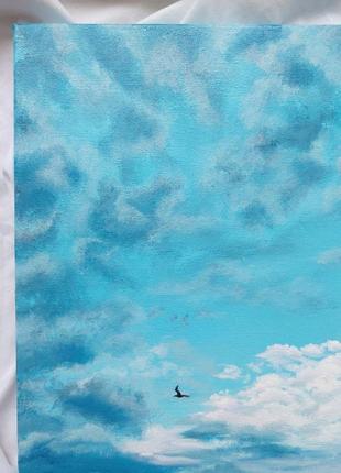 Авторська інтер'єрна картина "поза хмарами", 25х35 см, полотно, олійні фарби5 фото