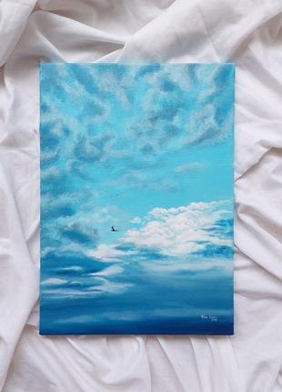Авторська інтер'єрна картина "поза хмарами", 25х35 см, полотно, олійні фарби1 фото