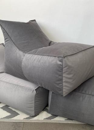 Бескаркасное кресло лежак 120*90 из мебельной ткани велюр3 фото