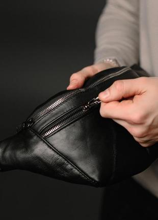 Мужская сумка на пояс из натуральной кожи, черная, поясная сумка, бананка.