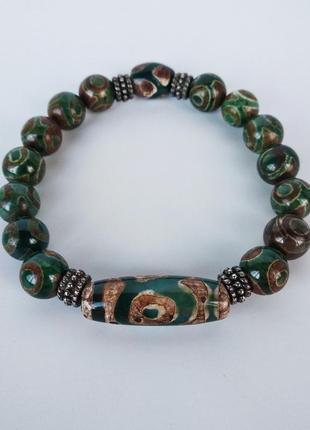 Браслет - денежный талисман с тибетскими бусинами дзи " 3 глаза" и " черепаха"