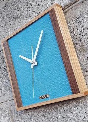 Деревянные часы с синей вставкой, уникальные настенные часы, необычные настенные часы