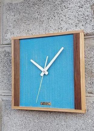 Деревянные часы с синей вставкой, уникальные настенные часы, необычные настенные часы