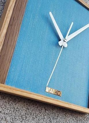 Деревянные часы с синей вставкой, уникальные настенные часы, необычные настенные часы