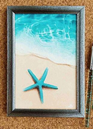 Картина миниатюра морская звезда масляная живопись авторская работа2 фото