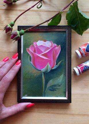 Картина масляными красками " розовая роза. на целый мир такая одна..."