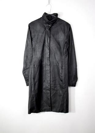 Чорне вінтажне шкіряне пальто t.a.l.c. шкіряний довгий плащ