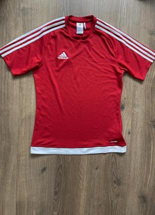Красная в белые полоски спортивная футболка adidas s